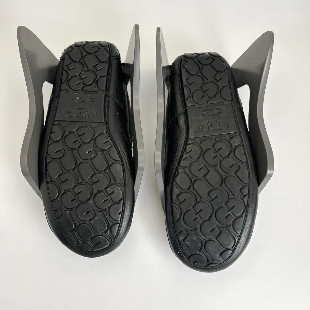 UGG Ascot Slipper Mens Size 11 Black Full Grain Leather Genuine Sheepskin 5379